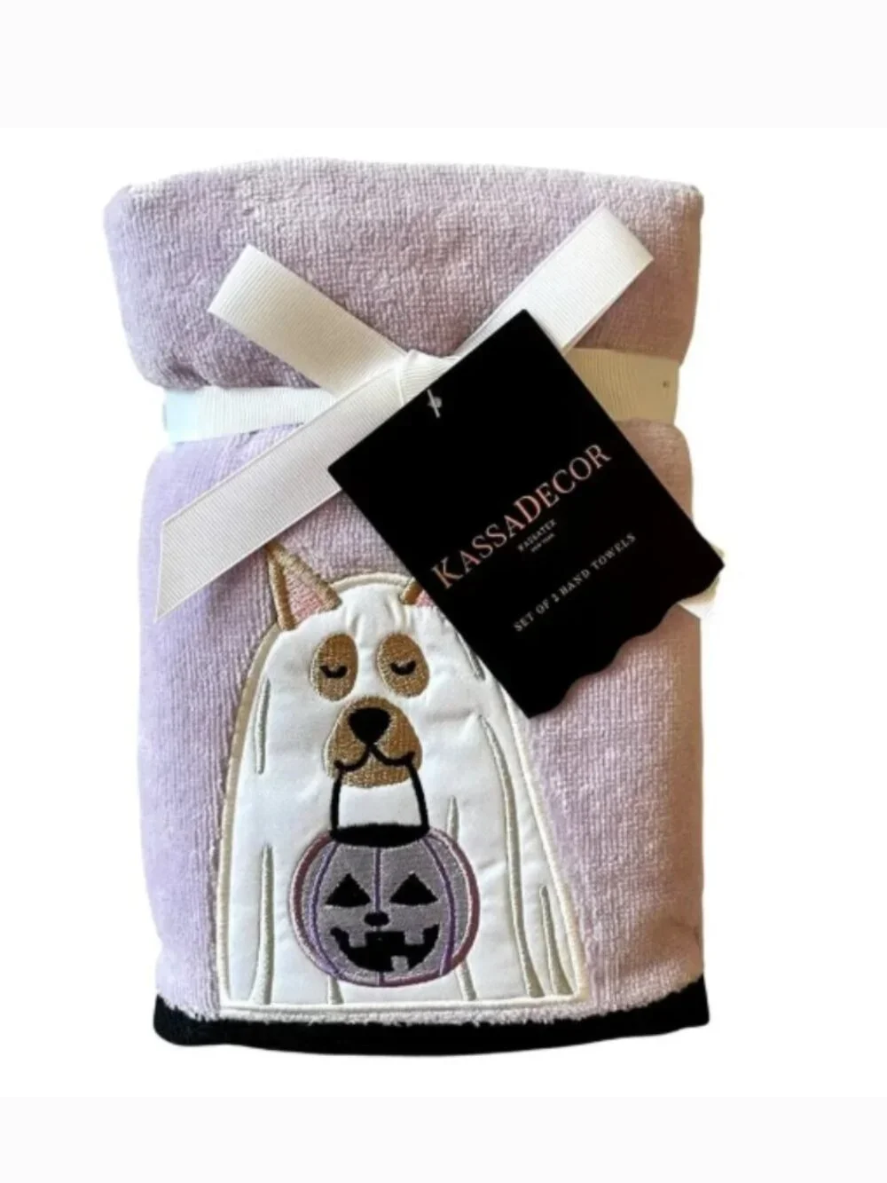 NWT KASSATEX Set Of 2 Ghost Pup Hand Towels